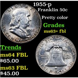 1955-p Franklin Half Dollar 50c Grades Select Unc+ FBL