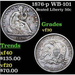 1876-p WB-101 Seated Half Dollar 50c Grades vf++