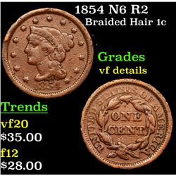 1854 N6 R2 Braided Hair Large Cent 1c Grades vf details