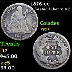1876-p Seated Liberty Dime 10c Grades vg+