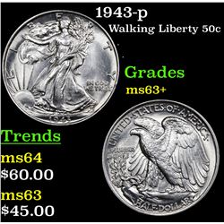 1943-p Walking Liberty Half Dollar 50c Grades Select+ Unc