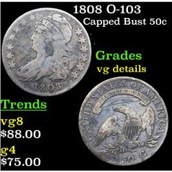 1808 O-103 Capped Bust Half Dollar 50c Grades vg details