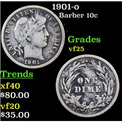1901-o Barber Dime 10c Grades vf+