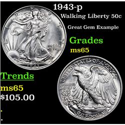 1943-p Walking Liberty Half Dollar 50c Grades GEM Unc