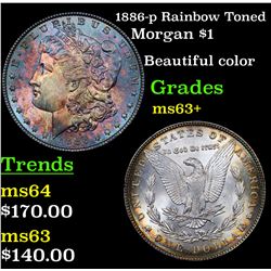 1886-p Rainbow Toned Morgan Dollar $1 Grades Select+ Unc