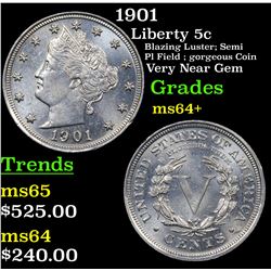 1901 Liberty Nickel 5c Grades Choice+ Unc