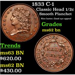 1833 C-1 Classic Head half cent 1/2c Grades Select Unc BN