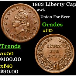 1863 Liberty Cap Civil War Token 1c Grades xf+