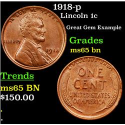 1918-p Lincoln Cent 1c Grades GEM Unc BN