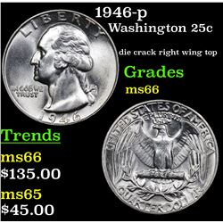 1946-p Washington Quarter 25c Grades GEM+ Unc