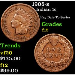 1908-s Indian Cent 1c Grades f+