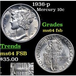 1936-p Mercury Dime 10c Grades Choice Unc FSB