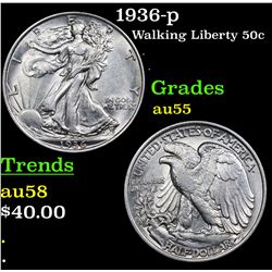 1936-p Walking Liberty Half Dollar 50c Grades Choice AU