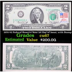 1976 $2 Federal Reserve Note 1st Day of Issue, with Stamp Gem++ CU