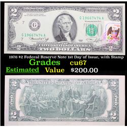 1976 $2 Federal Reserve Note 1st Day of Issue, with Stamp Gem++ CU