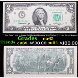 *Star Note* 1976 $2 Green Seal Federal Reserve Note (Dallas, Tx) Low Serial Number Gem CU