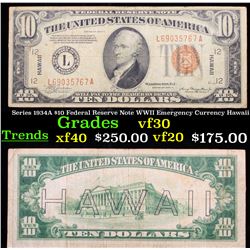 Series 1934A $10 Federal Reserve Note WWII Emergency Currency Hawaii vf++