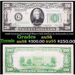 1928B $20 Green Seal Federal Reserve Note (Chicago, IL) Redeemable In Gold Choice AU/BU Slider