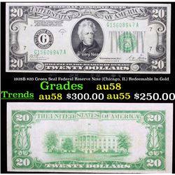1928B $20 Green Seal Federal Reserve Note (Chicago, IL) Redeemable In Gold Choice AU/BU Slider