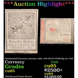 ***Auction Highlight*** Continental Currency January 14th, 1779 $45 Fr-CC96 Sig Ja. Cost Gem CU (fc)