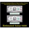 Image 1 : 2X 1976 $2 Federal Reserve Note 1st Day of Issue, with Stamp Consecutive Serial Number Gem CU