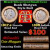 Image 1 : Mixed small cents 1c orig shotgun roll, 1917-s Wheat Cent, 1890 Indian Cent other end, McDonalds Wra