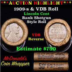 Lincoln Wheat cent 1c orig roll, 1909-s end, VDB other end