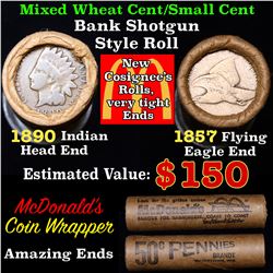 Mixed small cents 1c orig shotgun roll, 1857 Flying Eagle cent, 1879 Indian Cent other end, McDonald