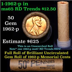 Uncirculated Shotgun Lincoln 1c roll, 1962-p 50 pcs Brandt Wrapper