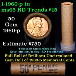 Uncirculated Shotgun Lincoln 1c roll, 1960-p 50 pcs Brandt Wrapper