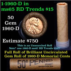 Uncirculated Shotgun Lincoln 1c roll, 1960-d 50 pcs Brandt Wrapper
