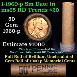 Uncirculated Shotgun Lincoln 1c roll, 1960 Small date 50 pcs Brandt Wrapper