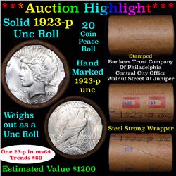 ***Auction Highlight*** 1923-p Uncirculated Peace Dollar Shotgun Roll (fc)
