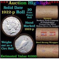 ***Auction Highlight*** Full solid date 1922-p Peace silver dollar roll (fc)