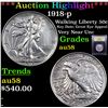 Image 1 : ***Auction Highlight*** 1918-p Walking Liberty Half Dollar 50c Graded Choice AU/BU Slider BY USCG (f