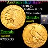 Image 1 : ***Auction Highlight*** 1908-p Gold Indian Quarter Eagle $2 1/2 Graded Select Unc BY USCG (fc)