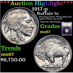 ***Auction Highlight*** 1917-p Buffalo Nickel 5c Graded GEM++ Unc BY USCG (fc)