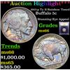 Image 1 : ***Auction Highlight*** 1913-p Ty II Rainbow Toned Buffalo Nickel 5c Graded GEM+ Unc By USCG (fc)