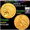 Image 1 : ***Auction Highlight*** 1925-d Gold Indian Quarter Eagle $2 1/2 Graded Choice Unc By USCG (fc)