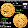 Image 1 : ***Auction Highlight*** 1915-s Gold Indian Half Eagle $5 Graded Select+ Unc By USCG (fc)