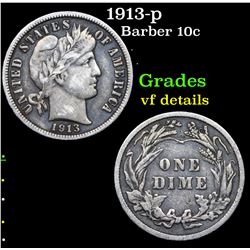 1913-p Barber Dime 10c Grades vf details