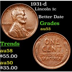 1931-d Lincoln Cent 1c Grades Select AU