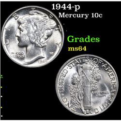 1944-p Mercury Dime 10c Grades Choice Unc