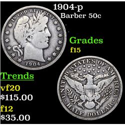 1904-p Barber Half Dollars 50c Grades f+