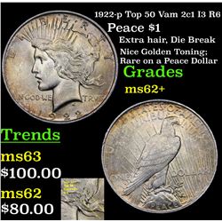 1922-p Top 50 Vam 2c1 I3 R6 Peace Dollar $1 Grades Select Unc