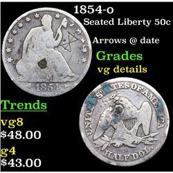 1854-o Seated Half Dollar 50c Grades vg details