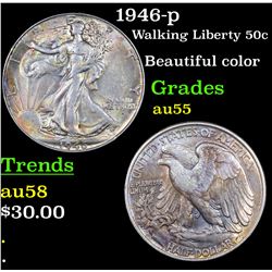 1946-p Walking Liberty Half Dollar 50c Grades Choice AU