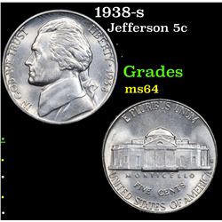 1938-s Jefferson Nickel 5c Grades Choice Unc