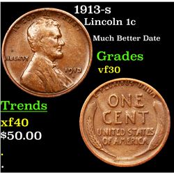 1913-s Lincoln Cent 1c Grades vf++