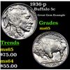 Image 1 : 1936-p Buffalo Nickel 5c Grades GEM Unc